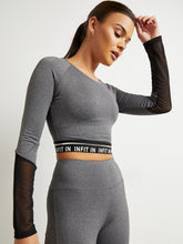 Sports Tape Elastic Hem Activewear Top with Long Sleeves